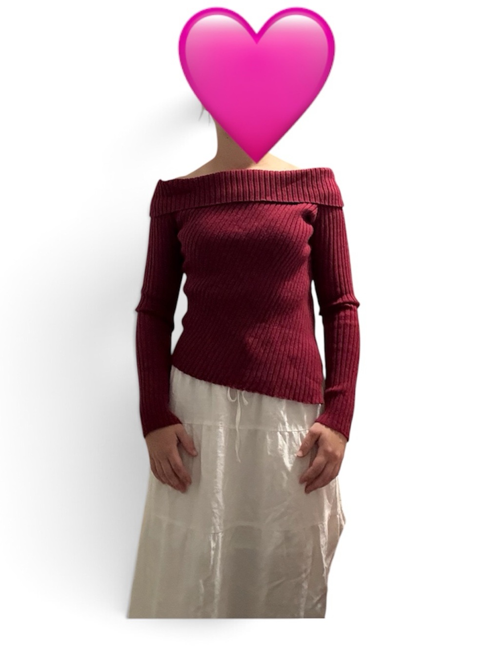 Cotton On Burgundy Off-the-Shoulder Ribbed Sweater